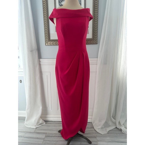 Xscape Dresses & Skirts - XSCAPE Size 4 Fuchsia Off Shoulder Foldover Neckline Gown NWT